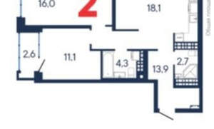 2-к квартира, вторичка, 65м2, 18/25 этаж