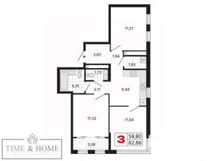 3-к квартира, вторичка, 63м2, 15/25 этаж