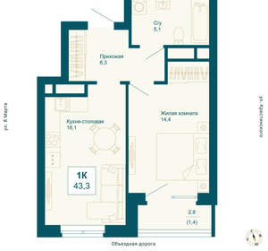 1-к квартира, вторичка, 43м2, 21/21 этаж