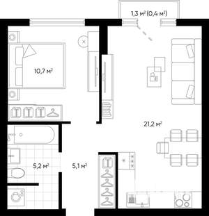 1-к квартира, вторичка, 43м2, 9/24 этаж