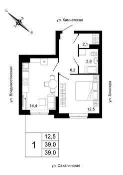 1-к квартира, вторичка, 39м2, 8/24 этаж