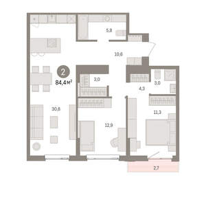 2-к квартира, вторичка, 84м2, 3/25 этаж