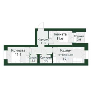 2-к квартира, вторичка, 54м2, 2/4 этаж