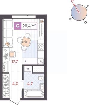 Студия квартира, вторичка, 26м2, 8/31 этаж
