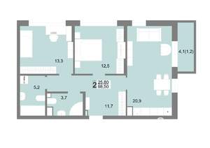 2-к квартира, строящийся дом, 69м2, 3/25 этаж