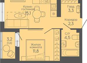 1-к квартира, вторичка, 39м2, 13/16 этаж