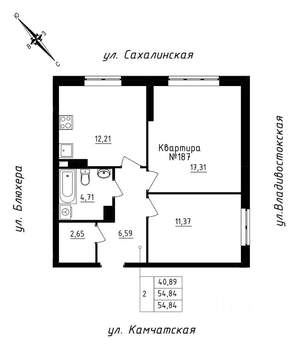2-к квартира, строящийся дом, 55м2, 16/25 этаж