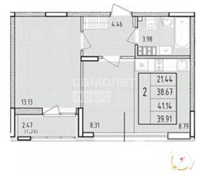 2-к квартира, вторичка, 40м2, 9/10 этаж