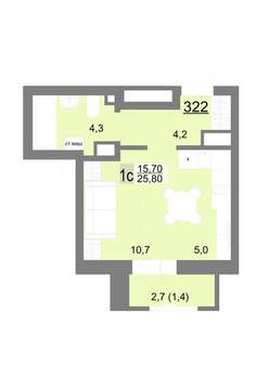 Студия квартира, вторичка, 26м2, 14/18 этаж