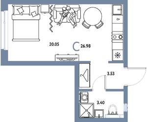 Студия квартира, строящийся дом, 27м2, 21/25 этаж