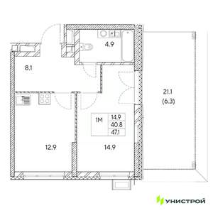 1-к квартира, вторичка, 47м2, 12/31 этаж