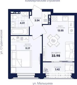 1-к квартира, вторичка, 34м2, 3/31 этаж