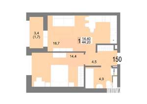 1-к квартира, вторичка, 44м2, 24/25 этаж