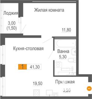 1-к квартира, строящийся дом, 41м2, 12/25 этаж