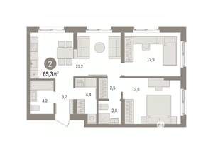 2-к квартира, вторичка, 65м2, 3/8 этаж