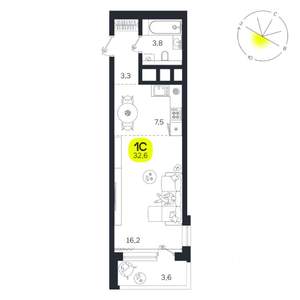 Студия квартира, вторичка, 33м2, 22/27 этаж