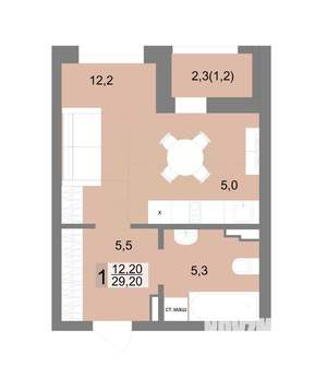 1-к квартира, строящийся дом, 29м2, 2/25 этаж