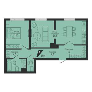 1-к квартира, вторичка, 59м2, 2/31 этаж