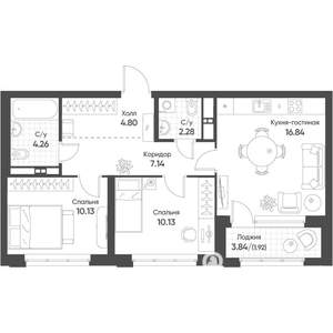 2-к квартира, вторичка, 57м2, 15/16 этаж