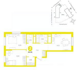 2-к квартира, вторичка, 60м2, 18/24 этаж