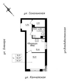 Студия квартира, строящийся дом, 30м2, 7/25 этаж