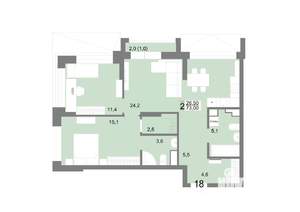 2-к квартира, вторичка, 73м2, 5/25 этаж