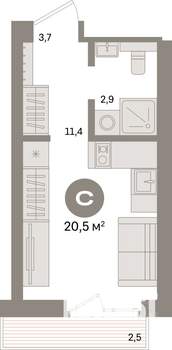 Студия квартира, вторичка, 20м2, 5/9 этаж