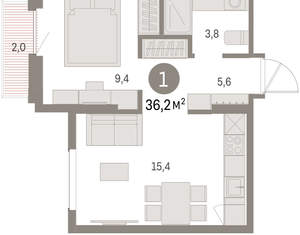 1-к квартира, вторичка, 36м2, 4/9 этаж