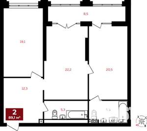 2-к квартира, строящийся дом, 89м2, 3/32 этаж