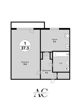 1-к квартира, вторичка, 37м2, 3/9 этаж
