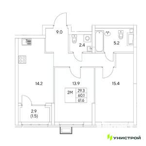 2-к квартира, вторичка, 62м2, 12/31 этаж