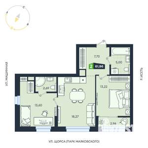 2-к квартира, строящийся дом, 62м2, 16/31 этаж