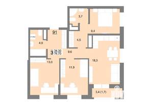 3-к квартира, вторичка, 77м2, 12/26 этаж