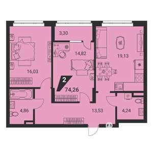 3-к квартира, вторичка, 73м2, 6/22 этаж