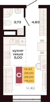 Студия квартира, вторичка, 28м2, 7/30 этаж