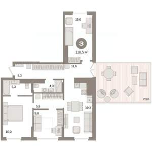 3-к квартира, вторичка, 119м2, 7/7 этаж