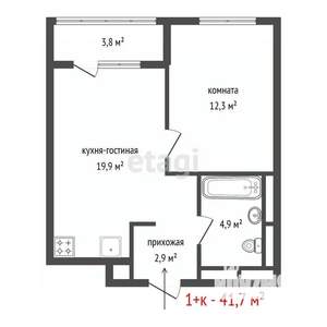 1-к квартира, вторичка, 42м2, 2/27 этаж