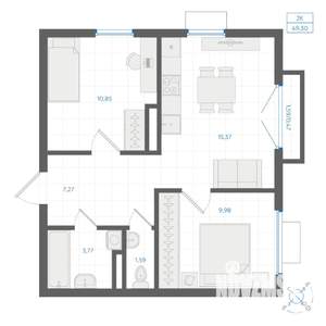 2-к квартира, вторичка, 49м2, 2/4 этаж