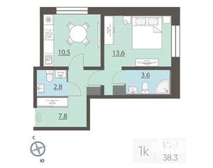 1-к квартира, вторичка, 38м2, 3/25 этаж