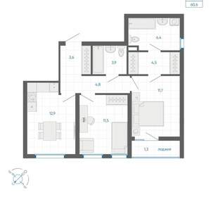 2-к квартира, вторичка, 61м2, 8/32 этаж