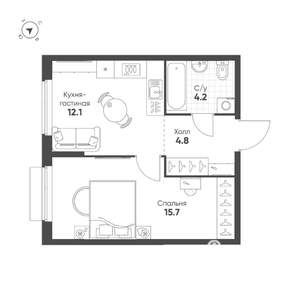 1-к квартира, строящийся дом, 37м2, 8/25 этаж