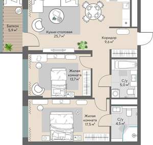 2-к квартира, вторичка, 78м2, 4/28 этаж