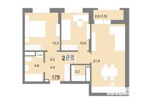 2-к квартира, вторичка, 62м2, 21/26 этаж