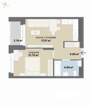 1-к квартира, вторичка, 42м2, 5/26 этаж