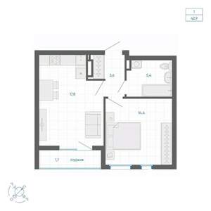 1-к квартира, вторичка, 43м2, 16/32 этаж
