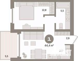 1-к квартира, вторичка, 44м2, 13/24 этаж