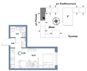 Студия квартира, строящийся дом, 25м2, 14/21 этаж