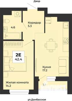 2-к квартира, строящийся дом, 42м2, 4/25 этаж