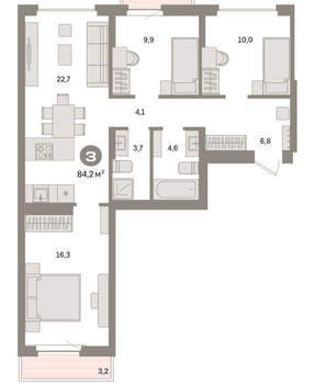 3-к квартира, вторичка, 84м2, 8/9 этаж