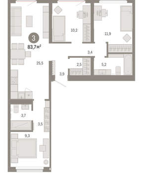3-к квартира, вторичка, 84м2, 7/9 этаж